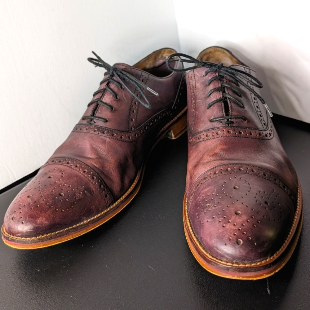 Johnston & Murphy Conard 12 burgundy leather classic saddle Oxford dress shoes‎